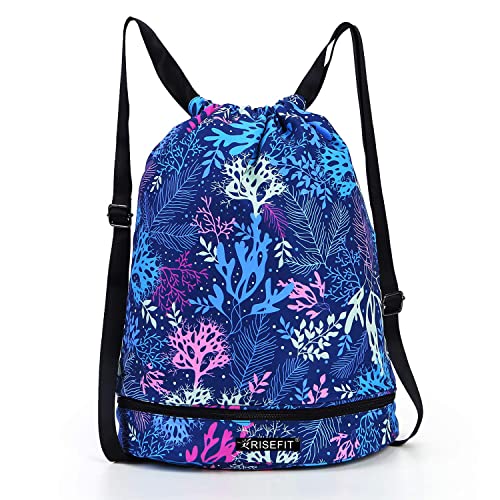 Risefit Waterproof Drawstring Bags, Print Gym Bags Sports Backpacks for School PE Bags for Boys Girls Men Women