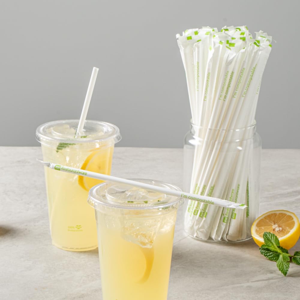 Restaurantware Drinking Straws 2000 Pack of 8.25 Inches Wrapped PLA Disposable Straws White Durable Sustainable For Hot and Cold Drinks