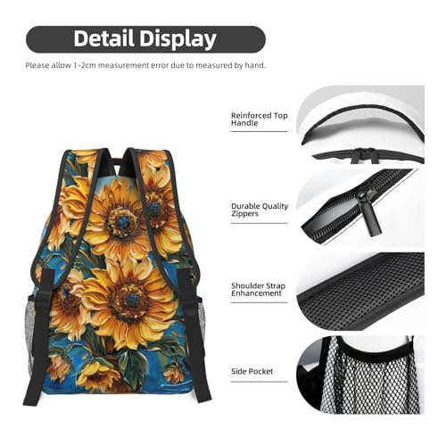 Sac à dos ordinateur portable noir imprimé tournesol pour voyage et travail universitaire - 5