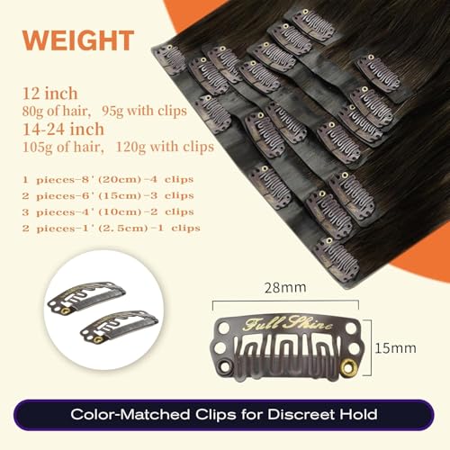 Image of Full Shine Seamless Hair Extensions Clip in 14 Inch Brown Balayage Clip in Hair Extensions Straight Dark Brown Balayage Platinum Blonde Hair Softness 8 Pcs 120g