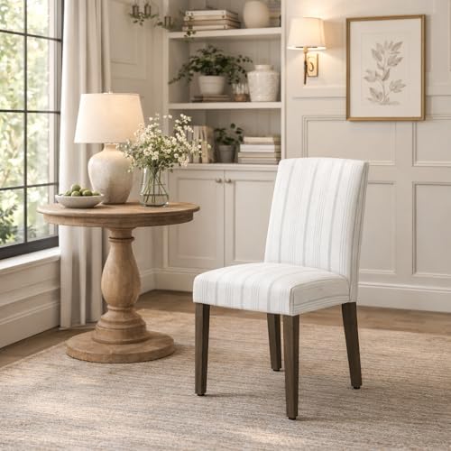 Image of HomePop Parsons Classic Dining Chairs, Pack of 2, Dove Grey Stripe