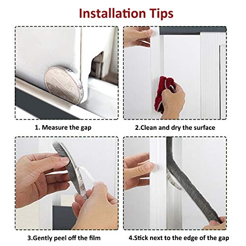 Seimneire Adhesive Brush Seal Weather Stripping, 0.27" X 0.32" X 20 Ft High-Density Felt Door Brush Strip Dust-Proof Soundproof Windproof For Sliding Sash Door Window Wardrobe Seal, Gray #TOP4