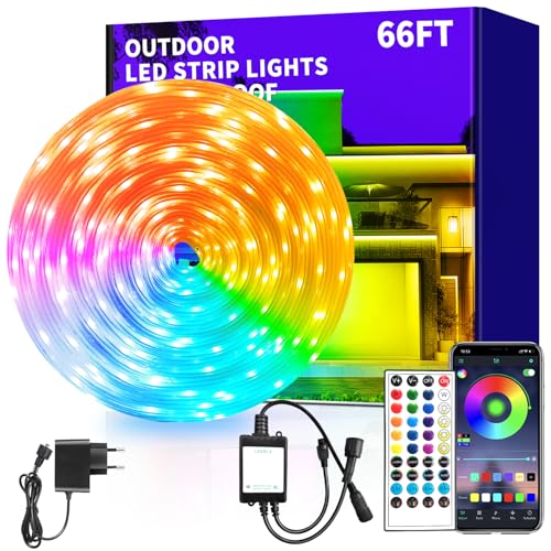 vimeepro 20M Wasserdicht Outdoor LED Strip Light mit Remote/APP Control Musik synchronisation RGB Outdoor Led Rope Lights Farbwechsel LED band strip für Schlafzimmer Balkon Dach Garten Treppe Parteie