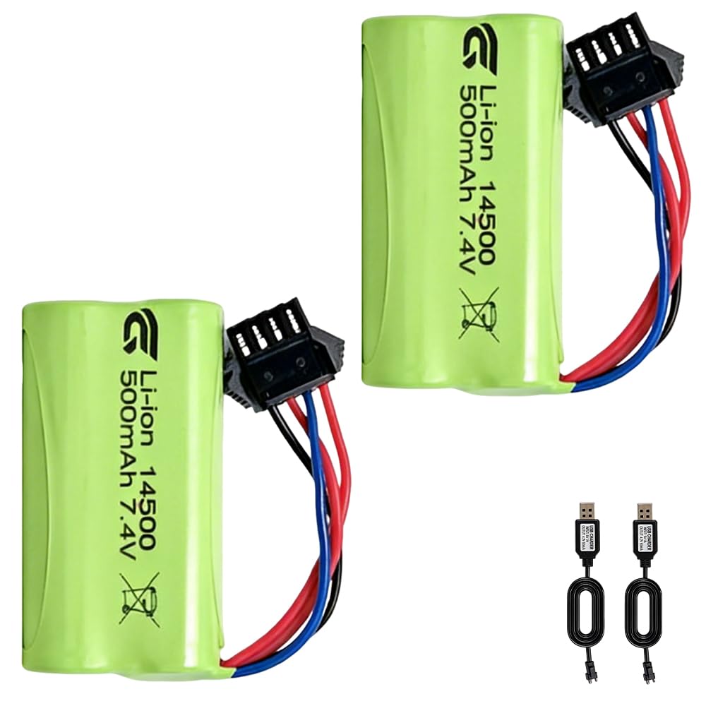 Batteria agli ioni di litio da 7,4 V, 500 mAh, ricaricabile, 14500 agli ioni di litio, 7,4 V, con spina SM-4P 4 pin, batteria RC per RC Drone, robot, Airplane universale