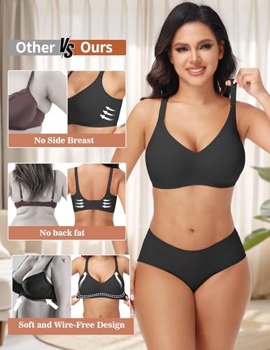 Image of PoseFree Wireless Push Up Bra with Soft Padded Cups & Jelly Gel Technology for a Natural Lift Black 2XL