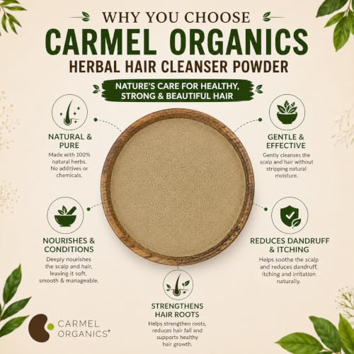 Image of CARMEL ORGANICS Herbal Hair Cleanser Powder 340 Grams | Blend of Soapnut, Shikakai, Amla, Fenugreek & Bhringraj Powder, Nourishes the Scalp and Hair With Essential Nutrients