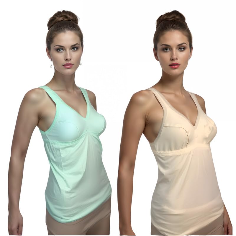 Women Super Combed Cotton Regular Fit Long Camisole, Suitable for Yoga, Gym, Sport, Nightwear Pack of 2 Multicolor-image-39