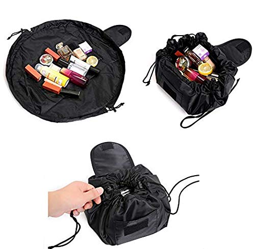 Preisvergleich Produktbild Tragbare Multifunktions-Kosmetiktaschen Reisekoffer-Set, Kordelzug-Design, einstufiger Organizer, Kosmetiktasche, Lazy Makeup Magic Kulturbeutel (Schwarz)