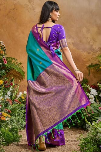 Image of SWORNOF Women's kanjivaram banarasi silk saree for festival Wedding silk with rich pallu Design sarees for women with Unstitched blouse piece
