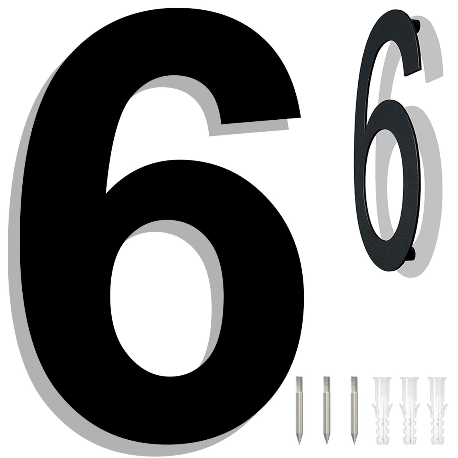 6" Stainless Steel Floating House Numbers, Black Metal Modern House Numbers for Outside, Anti-Rust Easy To Install Address Numbers for House with Nail Kit, Number 6