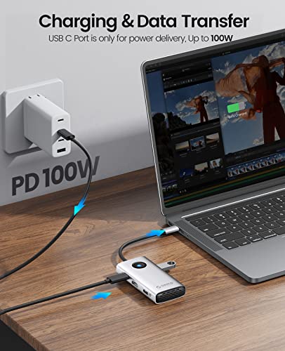 Docking Station, 6 in 1 USB 3.0 Hub con HDMI 4K+PD100W+3 USB-A 3.0+1 USB-C 3.0, adattatore multiPort USB C HUB per MacBook/Dell/HP/Surface/Lenovo - Hub USB - Immagine 3