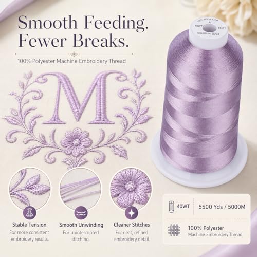 Image of Simthread Embroidery Machine Thread 5000M 40WT Polyester, Dusty Lilac S093 | 5000M 40WT polyester thread feeds smoothly for home or commercial embroidery projects.