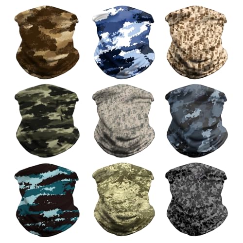 VCZUIUC Pañuelo para la cabeza, bufanda, máscara, calentador de cuello, pasamontañas para deportes, 9pcs: Camo, Medium (Quick Dry)