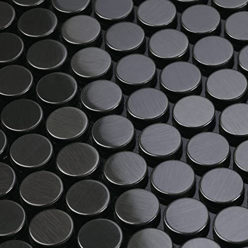Speedtiles Penny Sb Modern Metal Tiles - Peel & Stick Tiles For Kitchen Backsplash, Bathroom, Interior Walls - 2X Faster Installation, No Glue Is Required - Black Stainless Steel - Sample #TOP4