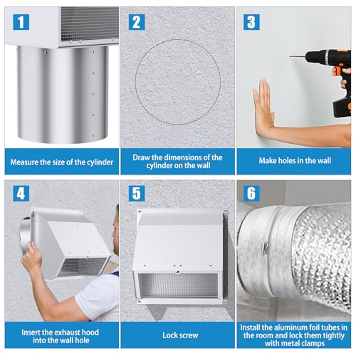 6 Inch Hooded Wall Vent with Screen and Damper,Wall Exhaust Vent Cover Cap,Dryer Vent Cover Outside,External Extractor Wall Vent Hood for House Kitchen Range Hood Air Ventilation White by Kylazer - Image 5