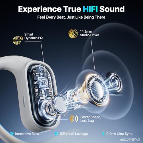 Image of Eonini Open-Ear Earbuds with Earhooks, LED Display Case, Lightweight & Secure Fit, All-Day Comfort, Stay-Aware Design, Clear Calls, 40H Playtime, IPX5 Waterproof Bluetooth 5.3 for Running, Gym