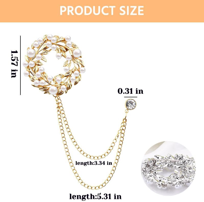 Pearl Flower Brooches for Women Men Tassel Chain Brooch Collar Pins Flower Lapel Pins for Suits Wedding Business Accessories - Image 2