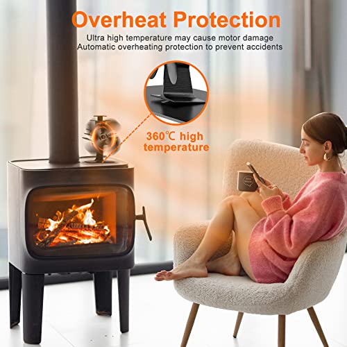 The Three Musketeers 4-Blade Heat Powered Wood Stove Fan - Ultra Quiet Fireplace Wood Burning Eco-Friendly Fan Efficient Heat Distribution – Black #TOP4