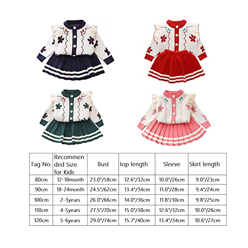 Toddler Baby Girls Fall Winter Outfit Long Sleeve Knitted Buttons Sweater Tops Pleated Mini Skirt Birthday Party Princess Tutu Skirts Ruffle Knit Autumn Spring Winter Clothes Dark Green 18-24 Months #TOP6