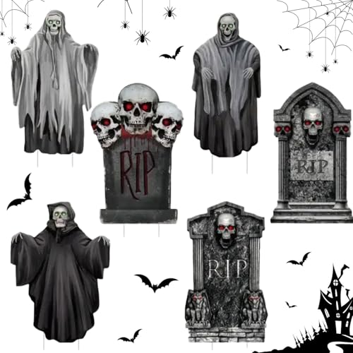 6 Stück Halloween Grabstein Deko,Schaumstoff RIP Grabsteine,Outdoor Grabsteine für den Garten,Hof-Requisiten,Halloween Deko Outdoor,für Party,Spukhaus,Friedhof,Rasen im Freien,Draußen