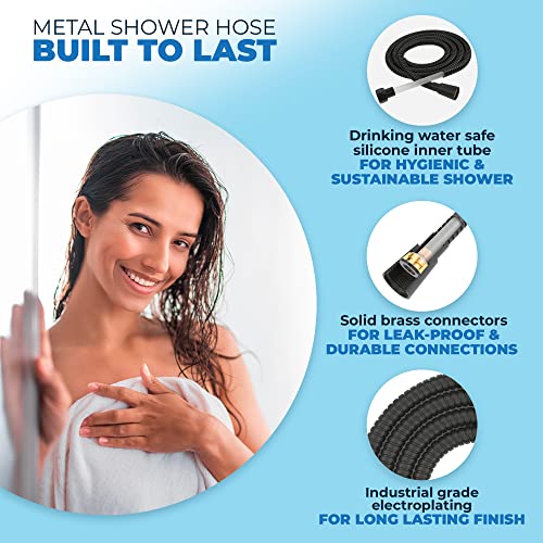 All Metal Shower Hose Attachment For Shower Head – Matte Black - Shower Hose Extra Long - 72 Inch Handheld Shower Hose – Universal Shower Hose Replacement Part For Hand Held Shower Hose #TOP2
