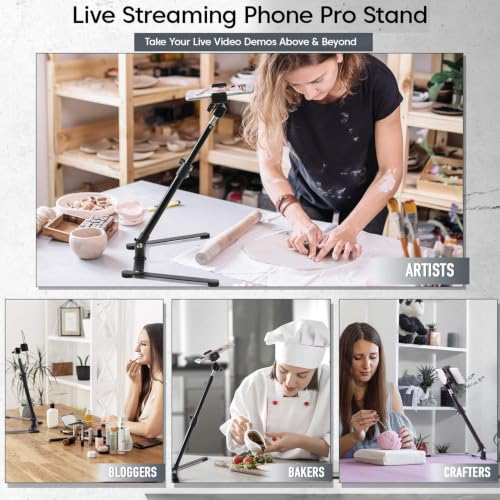 Image of Sounce Overhead Desktop Stand for Camera & Phone, 360 Rotating Boom Arm with 1 /4 inch Screw, Extendable up to 21 Inches, Universal Mount for DSLR, Webcam, Mobile, Online Teaching & Video Shoot (Black)