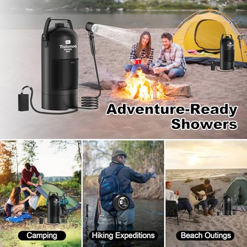 Image of Portable Shower for Camping, 5 Gal /20 L Solar Heating Camping Shower Bag with Shower Pump, Portable Shower Head, Essential for Camping,Festivals, Overlanding, Beach Trips (Matte Black - Foot Pump)