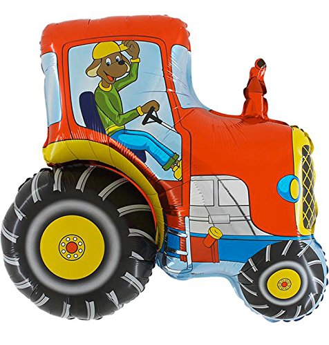 Ballonim® Tractor with Dog Red Approx. 80 cm Balloons Foil Balloon Party Decoration Birthday