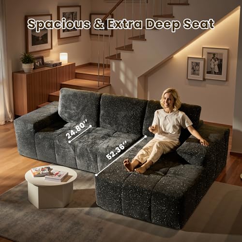 Image of 114 inch Glitter Cloud Sectional Couch with L-Shape Chaise, Modern Boneless Couches for Living Room, Fluffy Tufted Deep Seat Modular Sofa in a Box No Assembly