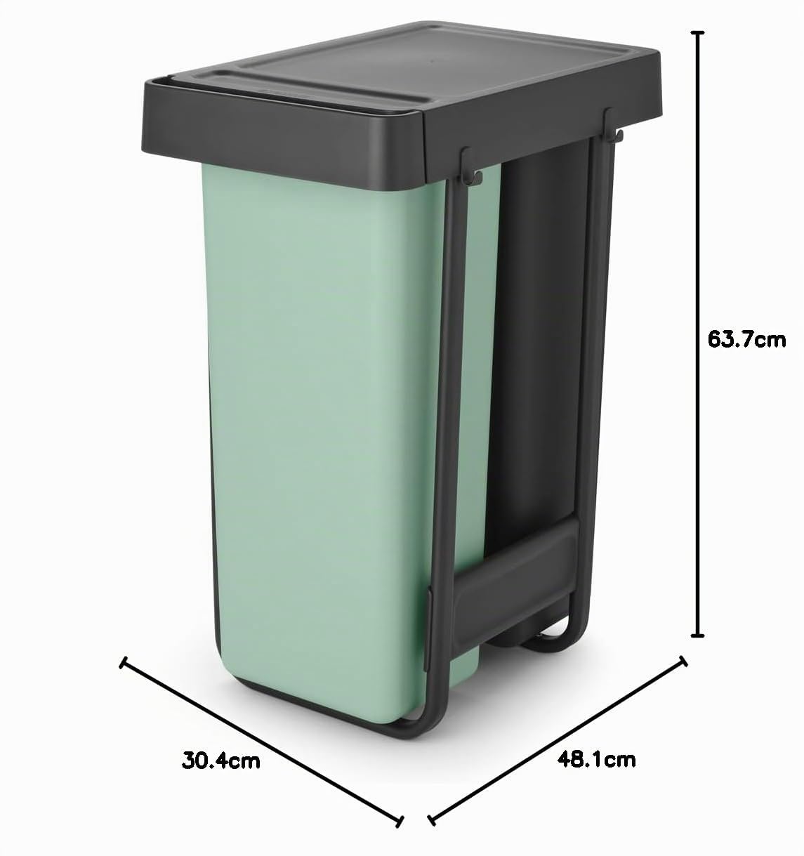 Brabantia Cubo extraíble Sort & Go 2x 30L Cubo empotrable bajo fregadero, interior puertas cocina | Unidad reciclaje residuos doble integrada, rieles lisos, cubos interiores extraíbles | Grey & Green