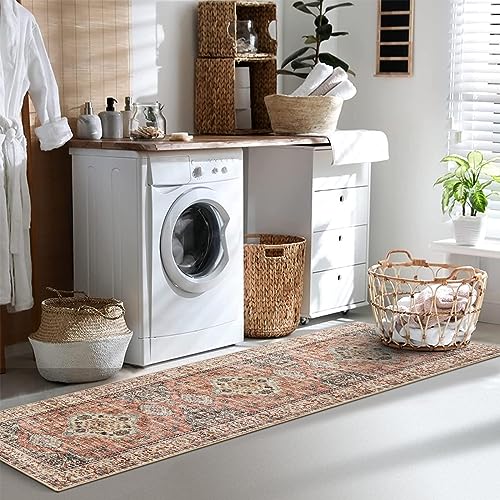 Lahome Oriental Washable Runner Rug - 2x8 Kitchen Runner Rugs Non Skid Washable, Runners for Hallways with Rubber Backing, Vintage Soft Carpet Runner for Bathroom Laundry Bedroom,Peach/Orange - Image 4