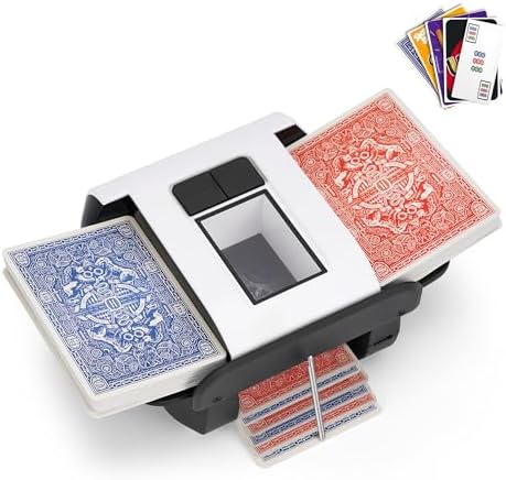Automatic Card Shuffler for 1-2 Decks, Electric Playing Card Shuffler Machine, One Press Shuffling, Low Noise, Rechargeable & Portable Casino Card Shufflers for UNO, Poker, Bridge, Blackjack, Skip-Bo