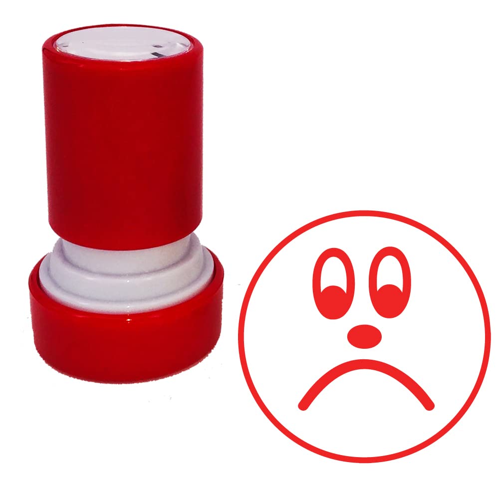 Classroom Capers Red Sad Face Teacher Stamp. Self-Inking, 22Mm, Reinkable, Quality Stamper For Marking. Ink