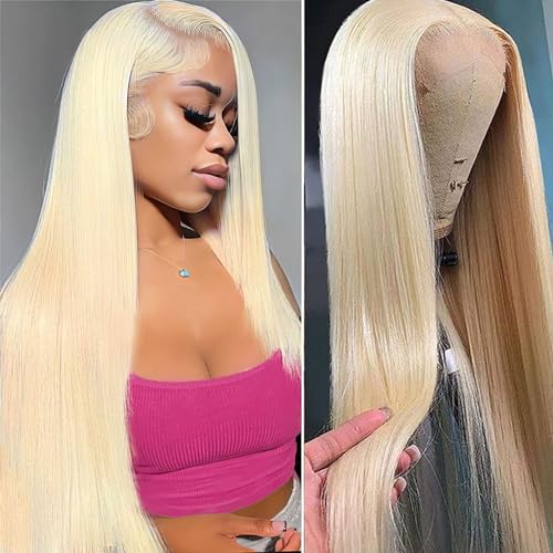 Image of LETMIEO 613 Blonde Lace Front Wig Human Hair Pre Plucked with Baby Hair 13x6 HD Transparen Lace Frontal Wig 180% Density Blonde Straight Glueless Wigs 22 Inch Blonde Wigs