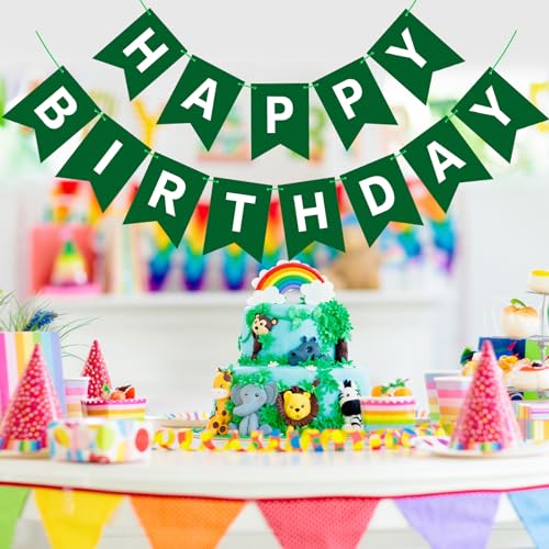Image of Hooqict Happy Birthday Banner Dark Green Birthday Party Decorations Green Party Banner Garland Sign for Kids Adults Men Golf Birthday Decorations Supplies