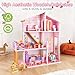Doloowee Wooden Dollhouse for Girls, Modern Doll House with 31Pcs Furniture & Accessories, DIY Pretend Play Toys with 4 Dolls Figure and 1 Puppy, Gift for Kids Ages 3+