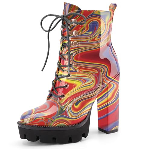 Z.Oufeier Women's Platform Ankle Boots Fashion Chunky Heel Lug Sole Combat Boots Lace Up High Heeled Booties