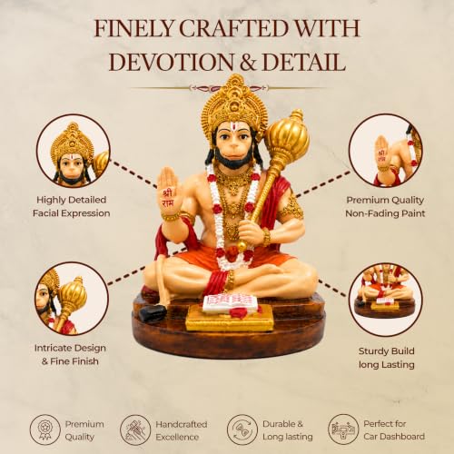 Image of UNOVATE Hanuman Idol for Car Dashboard, Home, Office Desk - Hanuman Murti for Pooja, Temple Showpiece, Decoration, Festivals and Gifting(with Double Sided Tape, Multi Color)