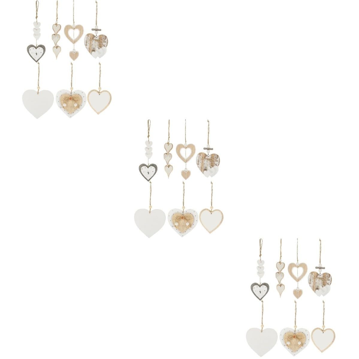 TOYANDONA 3 Sets Herzförmiger Hängeschmuck mit Hanfseil für Festdeko | Sieben Varianten, Valentinstag und Weihnachten, Geeignet für Decke und Abschlussfeiern, Natürliches Holz