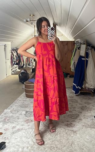 Image of ECOWISH Women Sleeveless Maxi Dress: Summer Spaghetti Strap Casual Loose Boho Beach Dress Asymmetric Tiered Flowy Long Dress