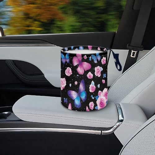 Image of Butterfly Rose Car Trash Can, Waterproof Camping Trash Can, Car Interior Accessory for Back Seat, Front Console, Floor, or Hanging Headrest Waste Basket