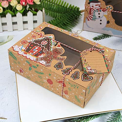 wordmouk 12Pcs Cake Boxes Christmas Cookie Boxes Kraft Gift Boxes Cupcake Boxes with Clear Window Bakery Treat Boxes Chocolate Candy Box for Holiday Thanksgiving Xmas Birthday Party Supplies with Tag