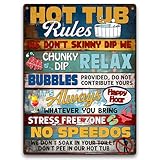Funny Hot Tub Rules Sign – 9x11 Aluminum Metal Wall Plaque, Durable and Weatherproof with Pre-Drilled Holes for Jacuzzi, Spa, Pool, Outdoor Area