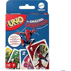 Mattel Games UNO The Amazing Spider-Man Card Game for Kids, Adults & Family with Deck & Special Rule Inspired by The Marvel Comic Book Series