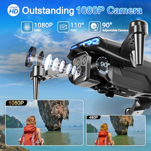 drone with camera 1080p hd fpv foldable drone for adults kids one-key take offlanding 3d flips altitude hold speed adjustment headless mode 2 batteries toys gifts for boys girls