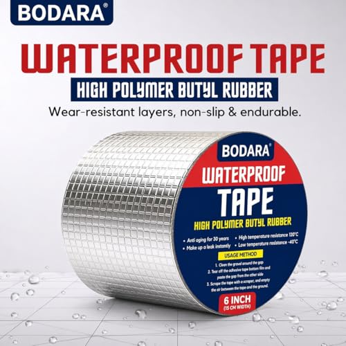 Image of 6-Inch Super Strong Adhesive Waterproof Tape for Permanent Roof Leak Repair, Surface Cracks, Window Gaps, Boat & Tank Sealing (Aluminum Tape - 06 Inch)