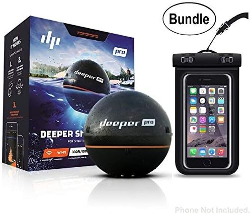 Deeper Smart Sonar PRO Series - Wi-Fi Connected Wireless, Castable, Portable Smart Fishfinder for iOS & Android Devices & Universal Waterproof CellPhone Case (Bundle)