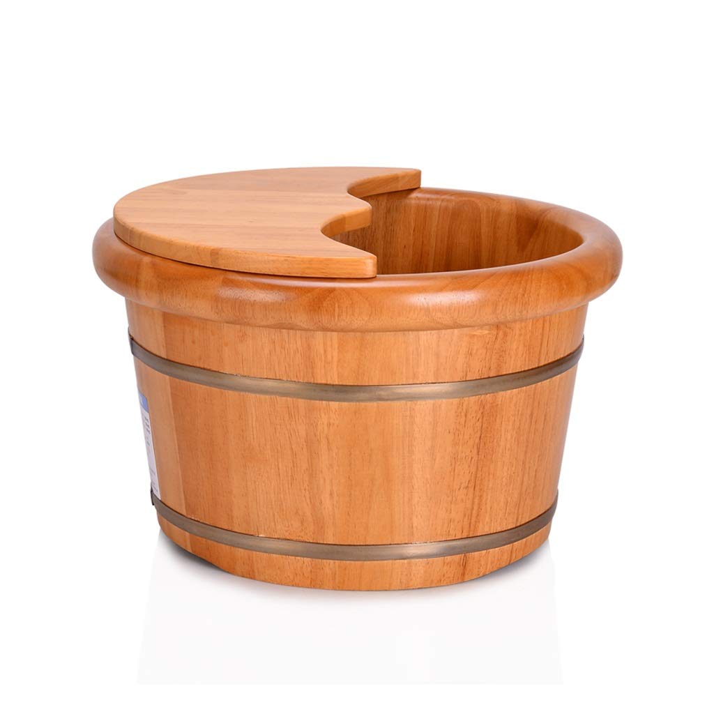 GANGUIOFoot Spa Wooden Barrel Solid Wood Foot Tub,natural Environmental Protection Health Care Thicken Oak With Lid Wooden Foot Basin Smooth Delicate Pedicure Barrels