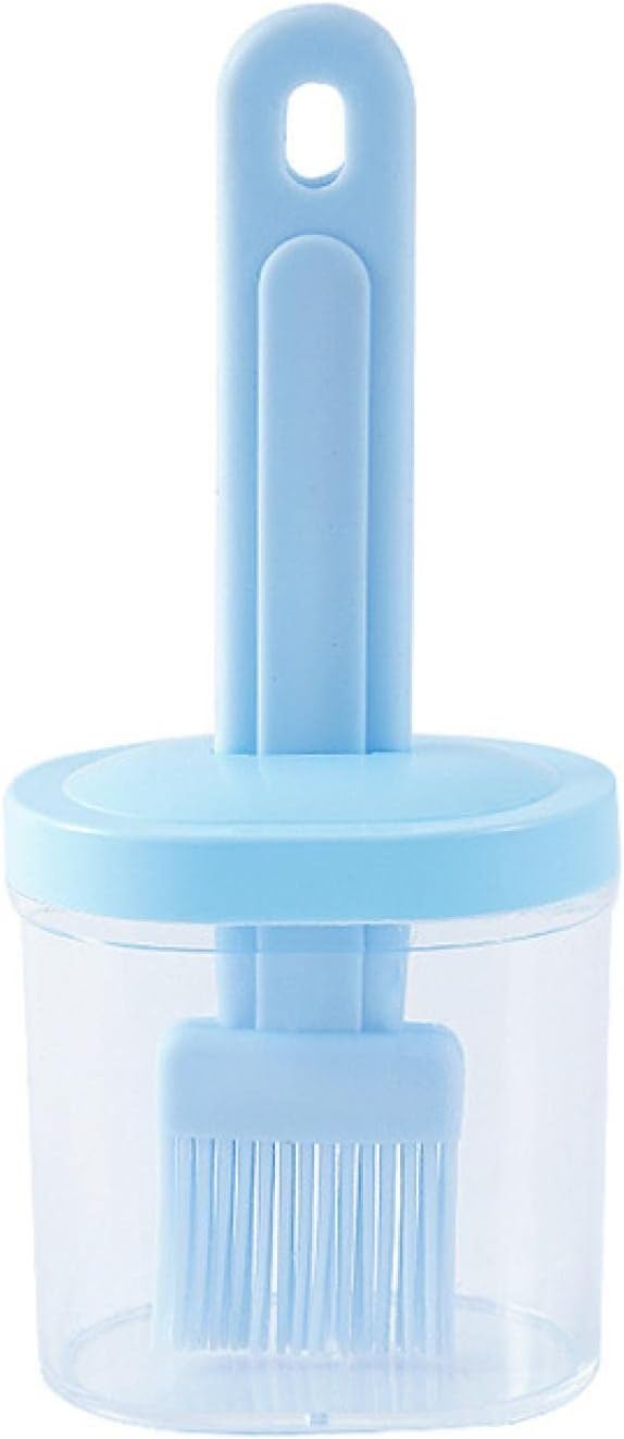 DULEXO Oil Brush Kitchen flapjack Household high Temperature Resistant Silicone Edible Brush Soy Barbecue Oil Brush Press Type with Bottle Integrated Nylon Blue
