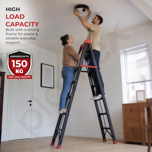 Image of Plantex Ultra fold Ladder for Home 6 Steps /Space-Saving Foldeble Design /Easy to Expand & Collapse /2 Way Step Ladder for Home /Office /Kitchen /Warehouse Use (150 kg Capecity, Black & Red)